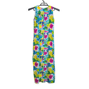 Vintage Iolani Hawaiian Dress Size Medium Maxi 100% Rayon Hibiscus Tropical